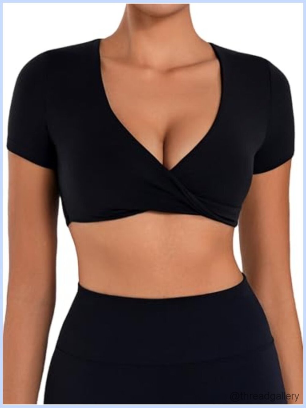 Women's Twist Deep V Crop Top Quick Dry Athletic Shirt